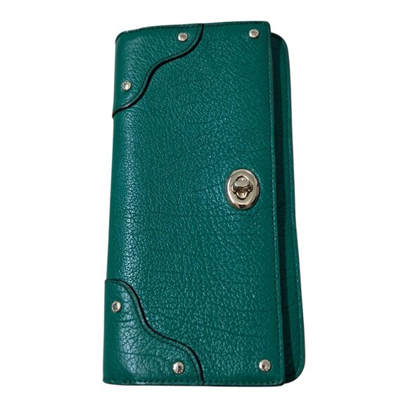 NWT Coach Mercer Wallet Green Leather Accordion Turn Lock Zip Around Classic - Picture 1 of 16